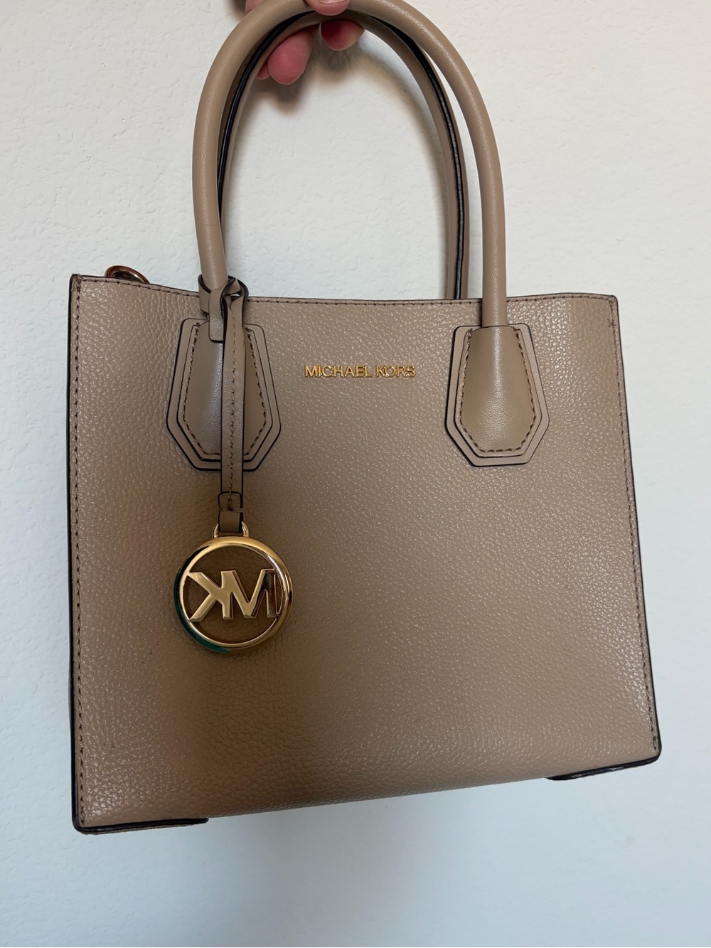 Michael Kors Taupe Pebbled Leather Satchel with Gold Hardware